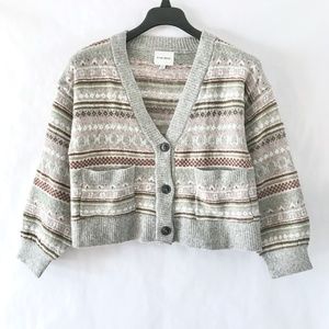 Pink Rose NWOT Fair-isle Cardigan Grey Plum Pink Green & Cami